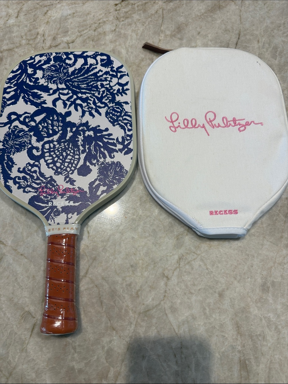 Lilly Pulitzer Navy Blue and White Coral-Print Paddle with White Cover